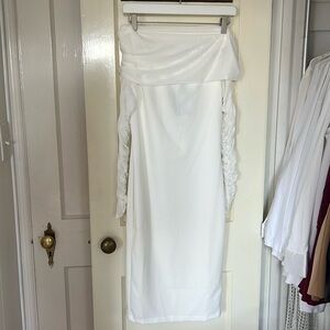 White Off the Shoulder Midi Dress